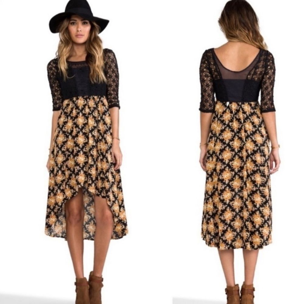 NWT Free People Lonesome Dove Dress In Black Combo